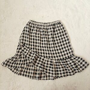 Cosmopolitan Women's Skirt Gingham Ruffle Hem Asymmetrical  Black White Medium